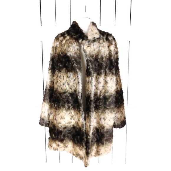Striped faux fur winter coat/chunky faux fur brown striped jacket/Hal Rubenstein - Picture 4 of 10